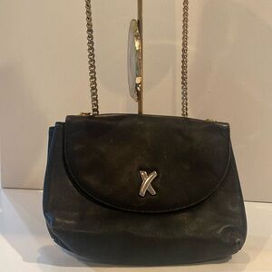 Paloma Picasso Vintage 80’s bag black leather crossbody bag w gold chain strap